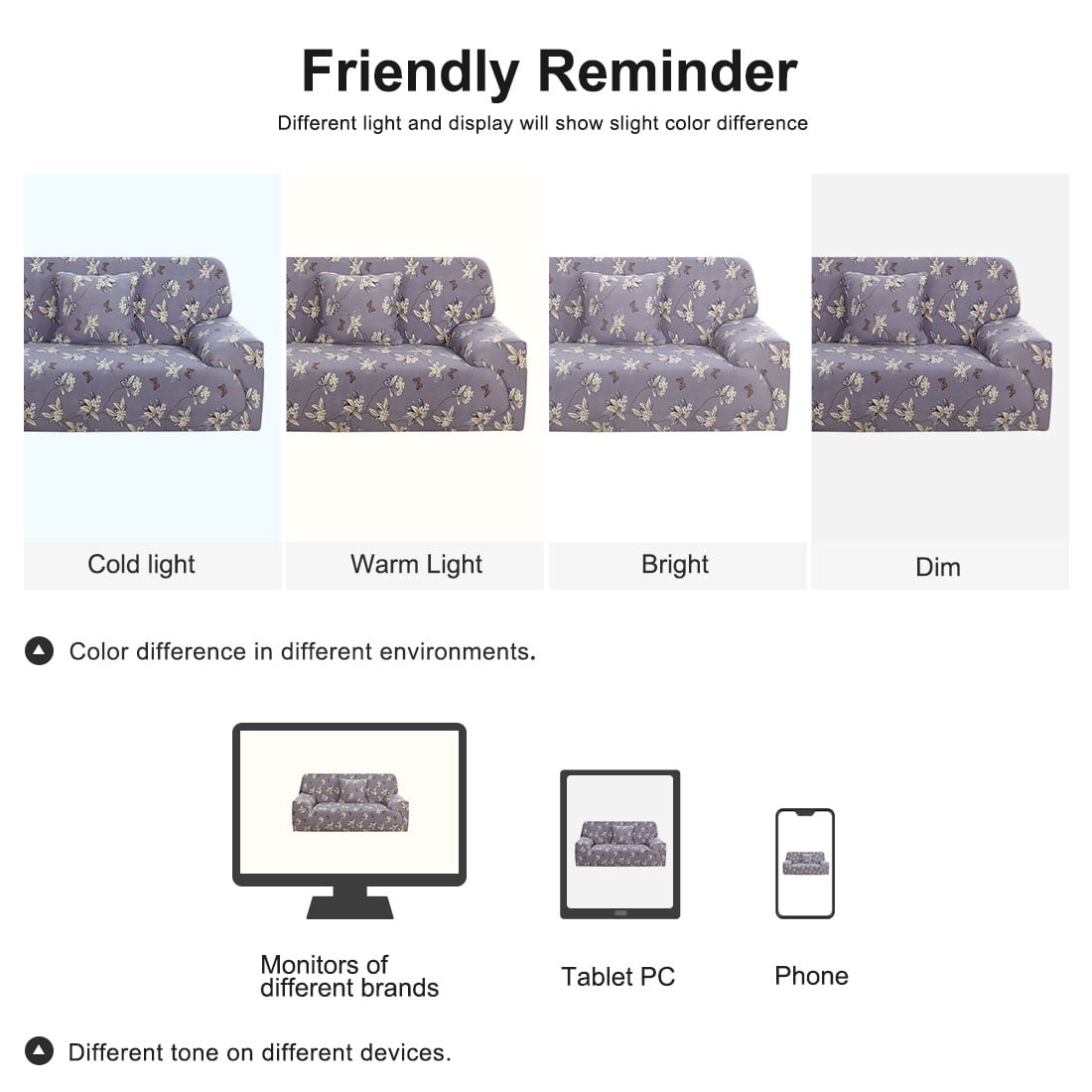 PiccoCasa Elastic Spandex Sofa Slipcover Butterfly Pattern Couch Cover, Gray Purple 53"-67"