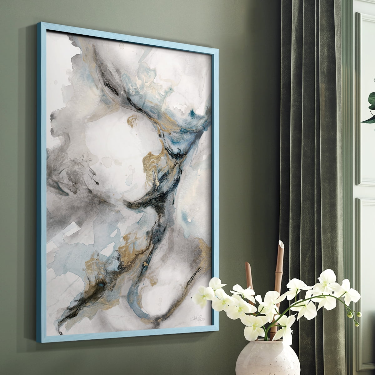 Meandering in Blue Solid Wood 11 x 14 Framed Print