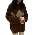 thumbnail image 5 of KOMOO Women Argyle Plaid Sweater Long Sleeve Round Neck Knitted Pullover E-Girl Aesthetic Baggy Knitwear Top, 5 of 9