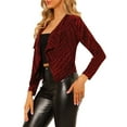 thumbnail image 4 of INSPIRE CHIC Women's Sparkle Long Sleeve Draped Collar Cropped Cardigan L Red, 4 of 7