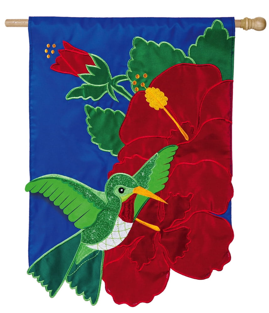 Evergreen Glitter Hummingbird Applique House Flag, 28 x 44 inches