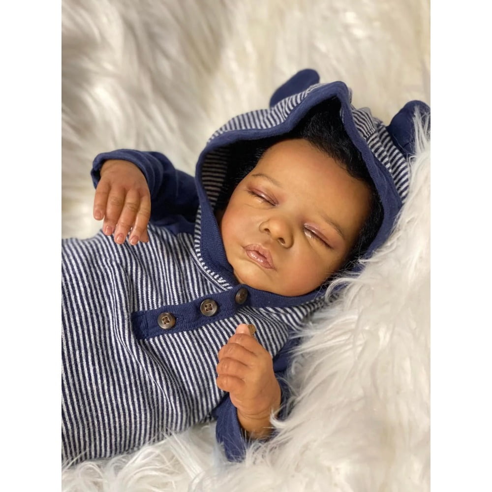 18inch Romy Reborn Baby Newborn Doll Lifelike Soft Touch Cuddly Baby Multiple Layers Painting Dark Skin with Hand Root Hair