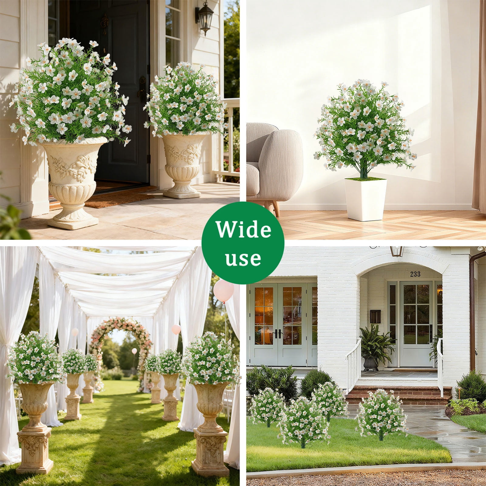 24" Artificial Boxwood Topiary Ball Trees with Flowers UV Resistant No Fade Outdoor Faux Plants with Ground Spike, Fake Shrubs for Garden, Patio, Porch, Yard, Indoor Décor