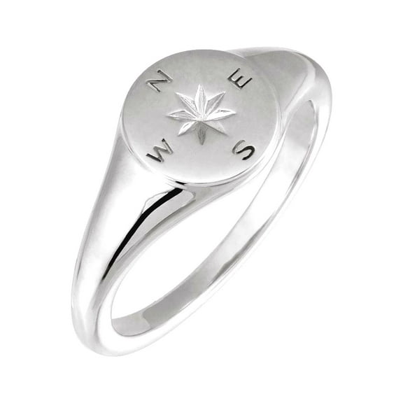925 Sterling Silver Polished Compass Signet Ring Size 7 Ring for Women - 4.1 Grams