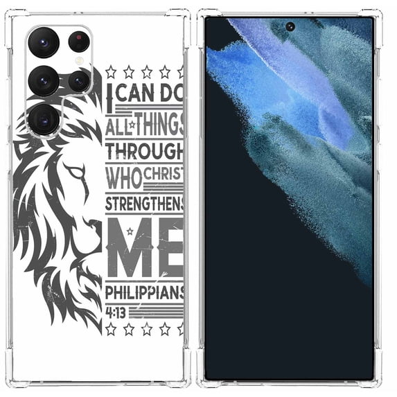 Philippians 4:13 ,Bible Verse Case for Samsung Galaxy S22 Ultra ,Aesthetic Art Design Pattern TPU Shock Proof Cover Case