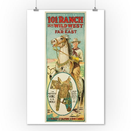 Vintage Saddle - Miller Bros - 101 Ranch Wild West - Diamond Studded Saddle Vintage Poster USA c. 1914 (9x12 Art Print, Wall Decor Travel Poster)