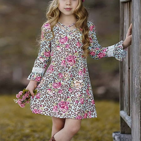 

DAETIROS Comfortable （2-7 Years） Long Sleeve Spring And Autumn Princess Toddler Baby Girl Leopard Long Sleeve Dress Cake T Shirts Light Blue