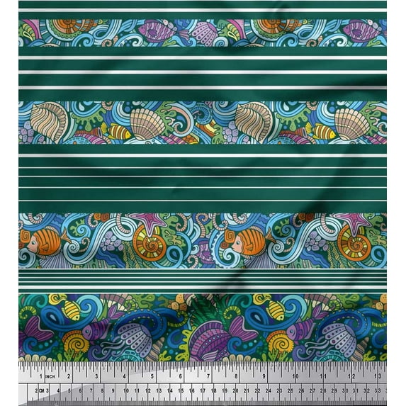 Soimoi Velvet Fabric Coral,Shell & Fish Ocean Print Sewing Fabric Yard 58 Inch Wide