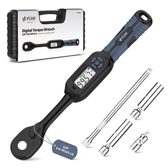 VCAN ACTIVE 3/8 Drive Cr-Mo Digital Torque Wrench, 5.02-99.6 ft.lb, ±2% Acc. with Buzzer & LED Notification