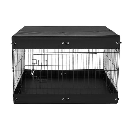 KFFKFF Pet Enclosure, 4 Panels Dog Playpen with Cover and Mat, 24"H x 36"W Collapsible Iron Animal Activity Area, Indoor and Outdoor Canine Barrier with Gate
