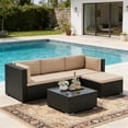 thumbnail image 2 of SUNCROWN 5-Piece Outdoor Patio Sectional Furniture Set, Wicker Modular Conversation Sofa with Coffee Table, Ottoman, and Dark Gray Cushions, All-Weather Rattan Sectional for Backyard, Garden,Brown, 2 of 9