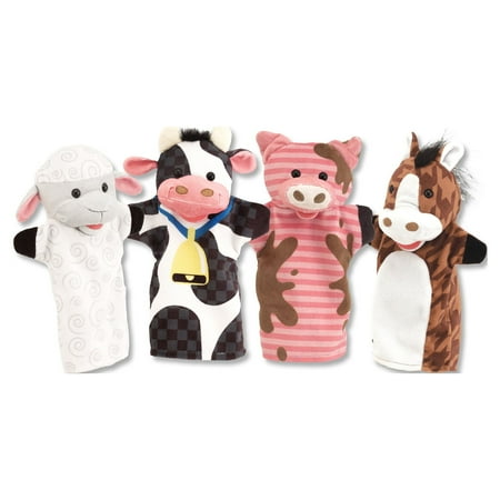 UPC: 0000772090803 | Melissa & Doug Farm Friends Hand Puppets (Set of 4) – Cow Horse Sheep and Pig