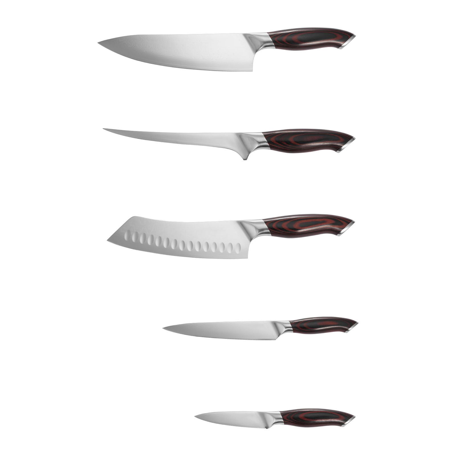 5-Piece Kitchen Knife Set, 8" Chef 7" Fillet 7" Santoku 6" Utility 3.5" Paring, Stainless Steel All-Purpose Cutlery for Home Cooking