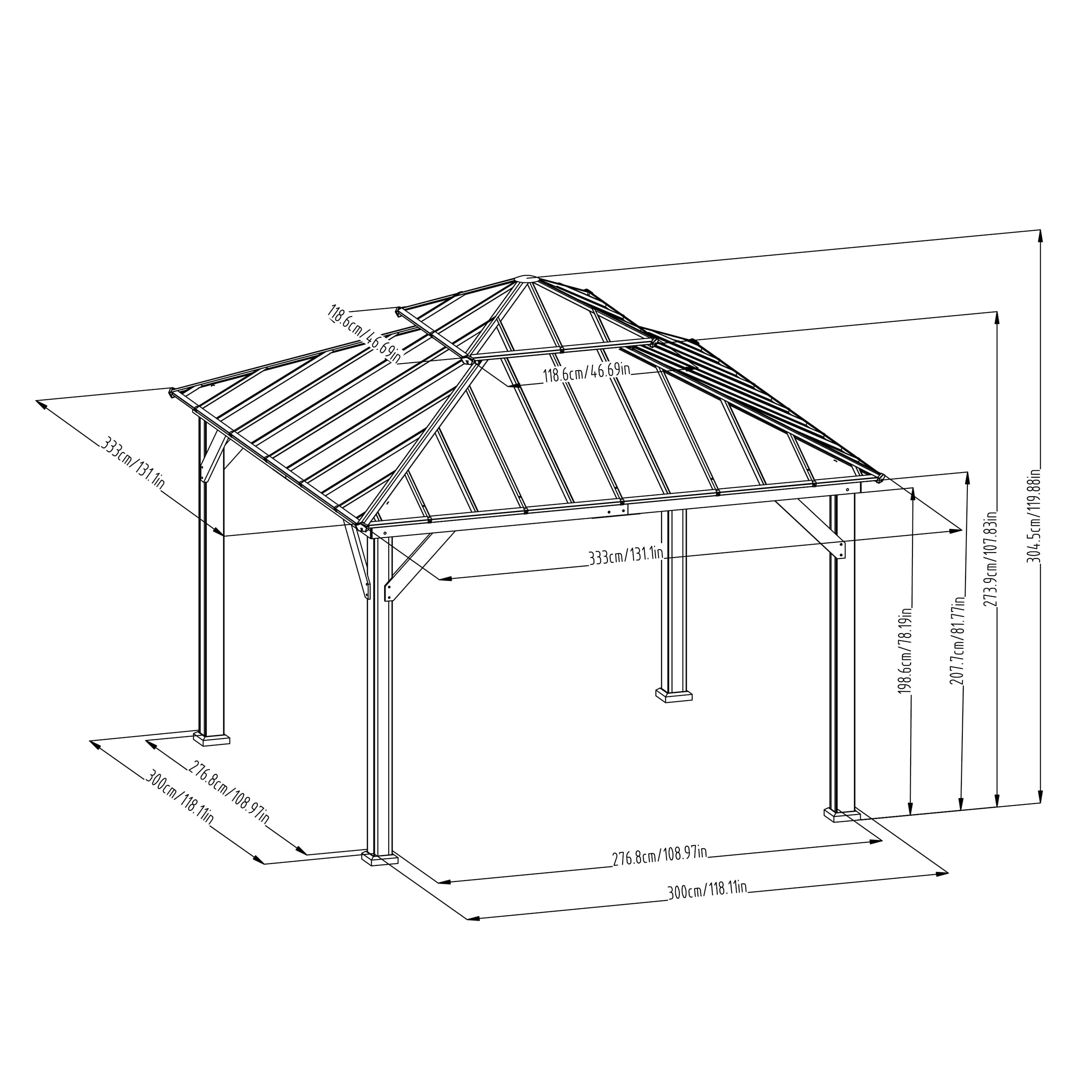HOMETRENDS 11' x 11' Hardtop Cedar Square Gazebo, Black