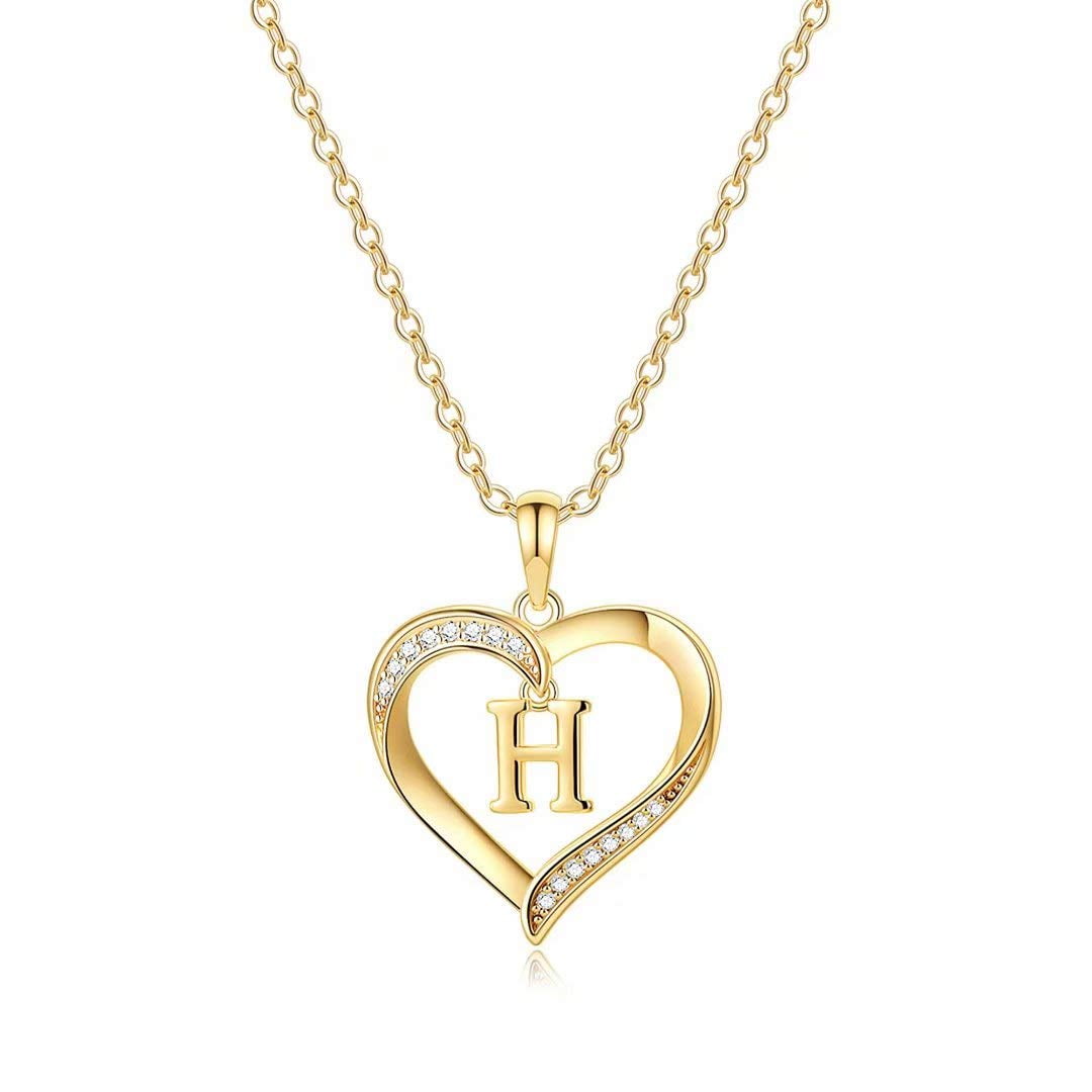 Turandoss Personalized Wedding Gifts for Brides Maid Proposal Maid Of Honor 14K Gold Plated Dainty CZ Heart Pendant Necklace Valentine's Day Gifts for Women Initial a-z Jewelry Trend