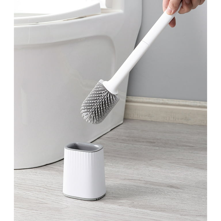 Silicone Toilet Brush Set,Toilet Brush and Holder Flat Head Flexer Brush ,  Wall-Mounted Toilet Bowl Brush Removable, for Bathroom (Gray)