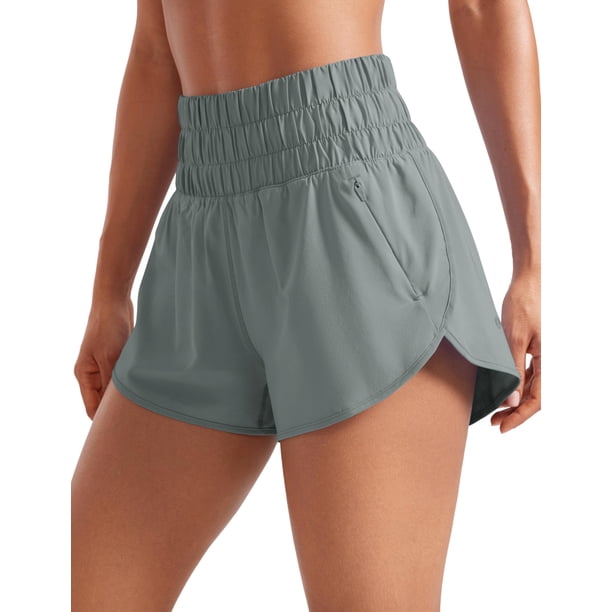 Shorts CRZ YOGA Cintura Alta con Bolsillo y Cierre Gris Talle S