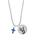 thumbnail image 1 of Delight Jewelry Silvertone Small Blue Crystal Cross Silvertone Script Initial Disc - Y - Charm Necklace, 20"+3", 1 of 4