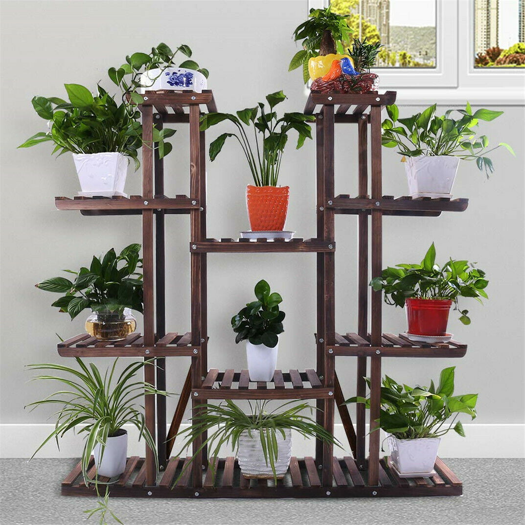 Wood Plant Stand Indoor Outdoor Flower Rack Bonsai Display Shelf Multi Tier