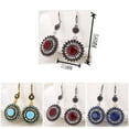 thumbnail image 2 of 1 par de pendientes bohemios de estilo étnico con diseño floral, largos, colgantes, color plata y rojo oscuro, 2 of 7