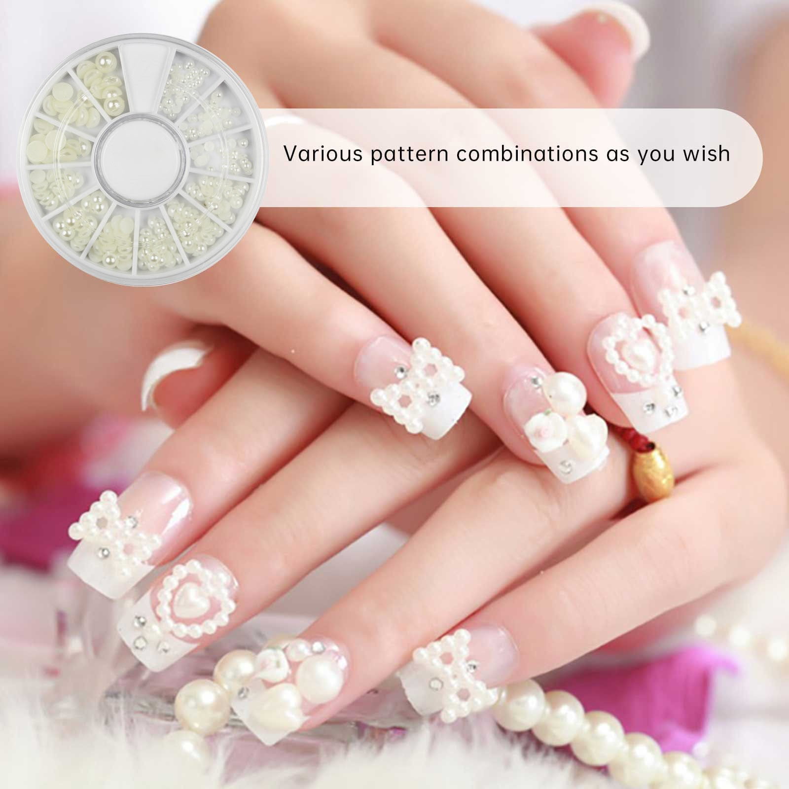 White Pearl Nail Art Stone Different Size Wheel Rhinestones Beads
