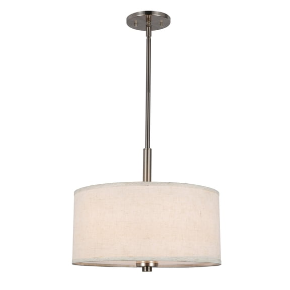 Woodbridge Lighting Drum 3-Light Fabric LED Pendant in Satin Nickel/White