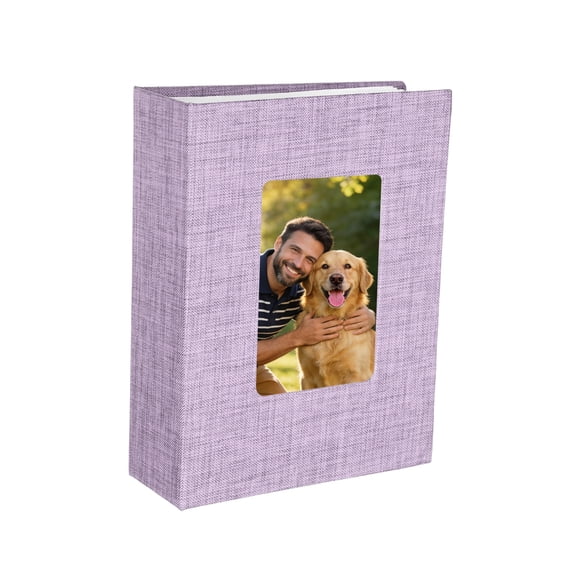 Uxcell Small Photo Album, 6.5x4.9" Linen Picture Book with Front Window, Each 50-Page Album Holds 4x6" 100 Photos for Wedding Anniversaries, Family Travel Memories, Purple