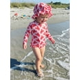 thumbnail image 4 of BemeyourBBs Toddler Baby Girls Crayfish One Piece Swimsuit Infant Bathing Suit Rash Guard With Hat 2 Pcs Set Lobster Print Plaid Ruffled Trim Long Sleeve Back Zipper Swimwears Summer Beachwear, 4 of 9