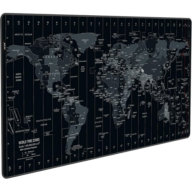 Mouse Pad Large Gaming Desk Mat Extended Mousepad with Personalized Design Keyboard Pad for Laptop, Computer and PC - 35.4 x 15.7 inches Black World Map