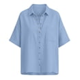 thumbnail image 6 of Stamzod Button Down Shirts for Women Short Sleeve Summer Tops Cotton Linen Dressy Casual Work Blouse with Pocket Light Blue XL, 6 of 7