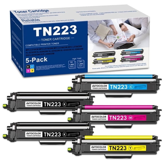TN223 Toner Cartridge Compatible for Brother TN-223BK Toner for MFC-L3770CDW Printer(5PK)