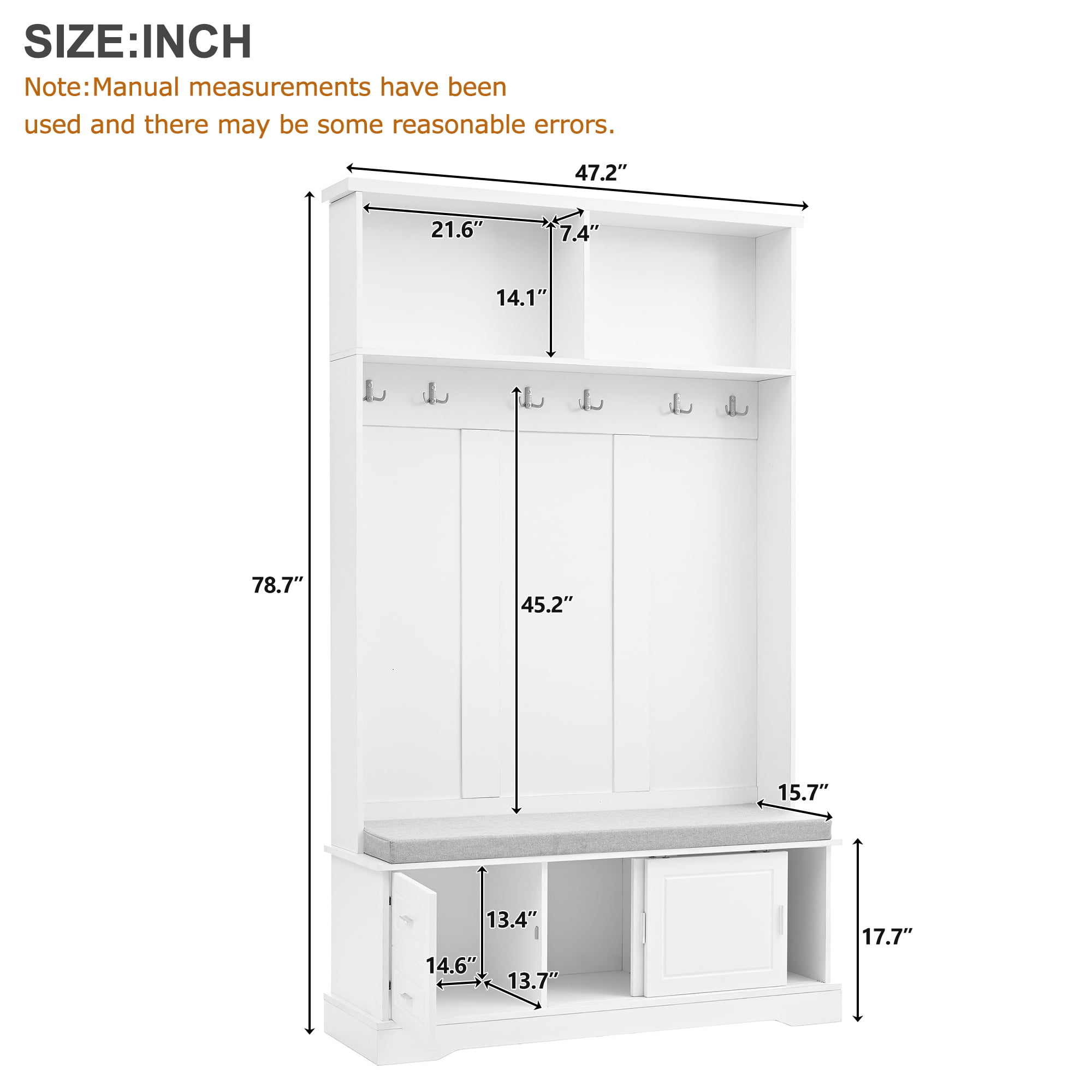 Euroco 3-in-1 Hall Tree with Padded Bench, Sliding Doors, and Spacious Storage – Elegant Foyer Rack, Shoe Cabinet, and Seating Bench with Anti-Tip Device