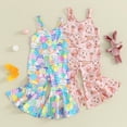 thumbnail image 4 of Douhoow Toddler Girls Easter Jumpsuits Kids Sleeveless Rabbits Eggs Print Jumpsuits Long Flare Pants, 4 of 9
