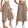 thumbnail image 3 of Pantalones de Yoga de Pierna para Mujer, Pantalones Casuales de Verano, Pantalones Cortos con Cordón en la Cintura y Bolsillos, Color Caqui, XL, 3 of 5