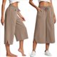 thumbnail image 3 of Pantalones de Yoga de Pierna para Mujer, Pantalones Casuales de Verano, Pantalones Cortos con Cordón en la Cintura y Bolsillos, Color Caqui, XL, 3 of 5