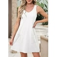thumbnail image 4 of Women Sleeveless V Neck Eyelet Beach Sun Dress Casual Summer Short Swing Dresses with Pockets White S, 4 of 5