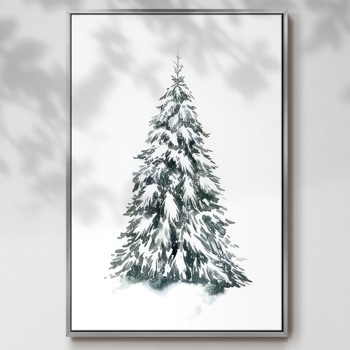 Blue Spruce II - Framed Gallery Wrapped Holiday Canvas - 17 x 25 - Silver Frame