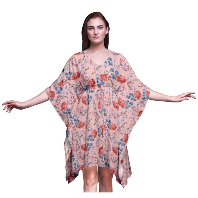 Bimba Kaftan de Plage à Fleurs Robe Midi Courte Caftan-4X-5X