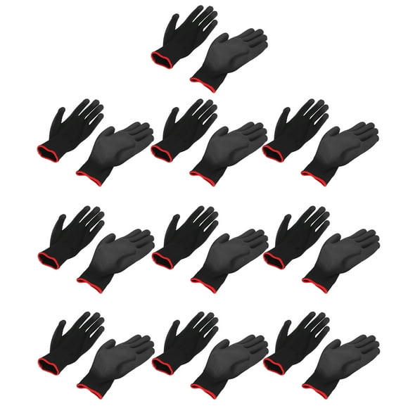 Work Gloves Men, Work Gloves Pack 10 Pairs Safety Work Gloves PU Coated Static Proof Nylon General Black with Red Edge for Lab, Electronic Workshop, Gardening