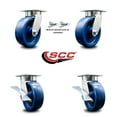 thumbnail image 2 of 6 Inch Kingpinless Solid Poly Wheel Caster Set 2 Swivel Locks 2 Brakes SCC, 2 of 2