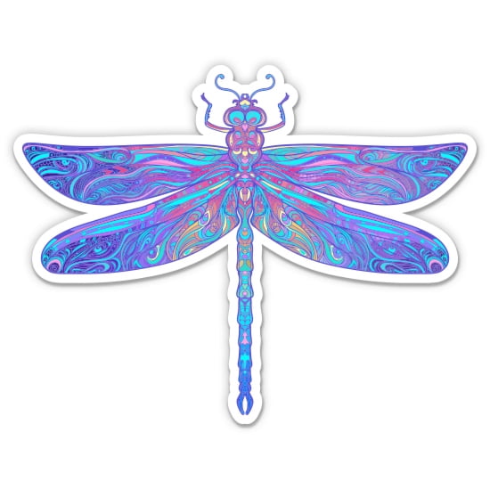 Dragonfly Colorful Trippy Pretty - 3" Vinyl Sticker - For Car Laptop Water Bottle Phone - Waterproof Decal