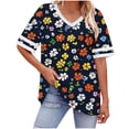 thumbnail image 3 of Danhjin Womens Plus Size Shirts V Neck Short Sleeve Summer Tops Printed Pullover Casual Loungewear Lightweight Going out Graphic Fashion T Shirts, 3 of 7