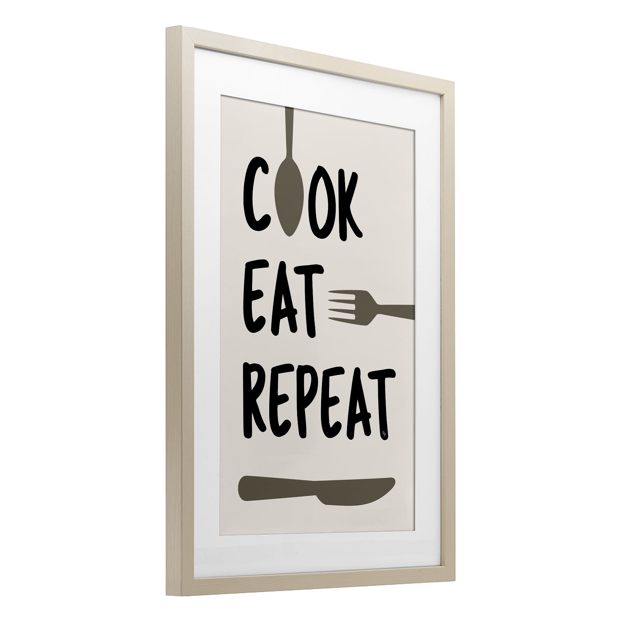 Stupell Industries Cook Eat Repeat with Utensils Birch Framed Print Under Glass, design by Martina Pavlova