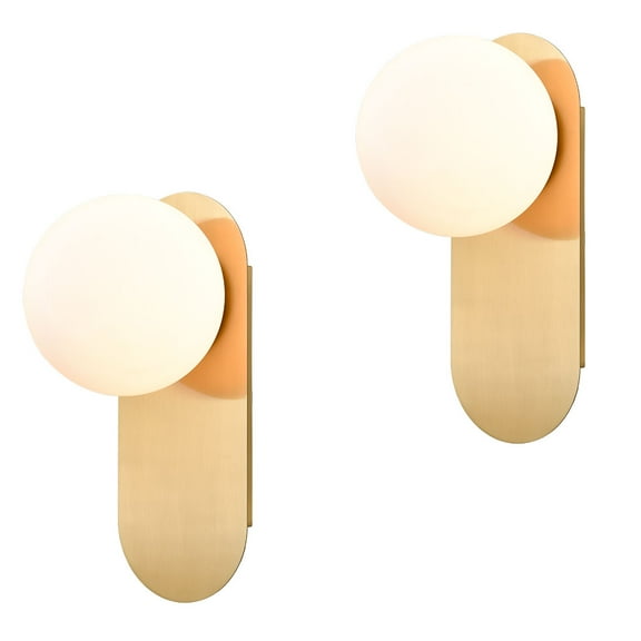 Claxy Brass Wall Sconce Light with Globe Milk Glass Shade Set of 2