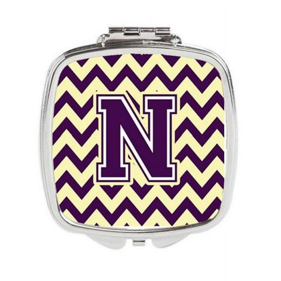 Carolines Treasures  Letter N Chevron Purple & Gold Compact Mirror - Purple & Gold - 3in. H x 0.3in. W x 2.75in. L