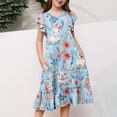 thumbnail image 6 of Girls Easter Clothes Ruffle Tiered Dress Fly Sleeve Crew Neck Cute Bunny Eggs Print Spring Holiday Short Dress (10-11 Years, Sky Blue), 6 of 6