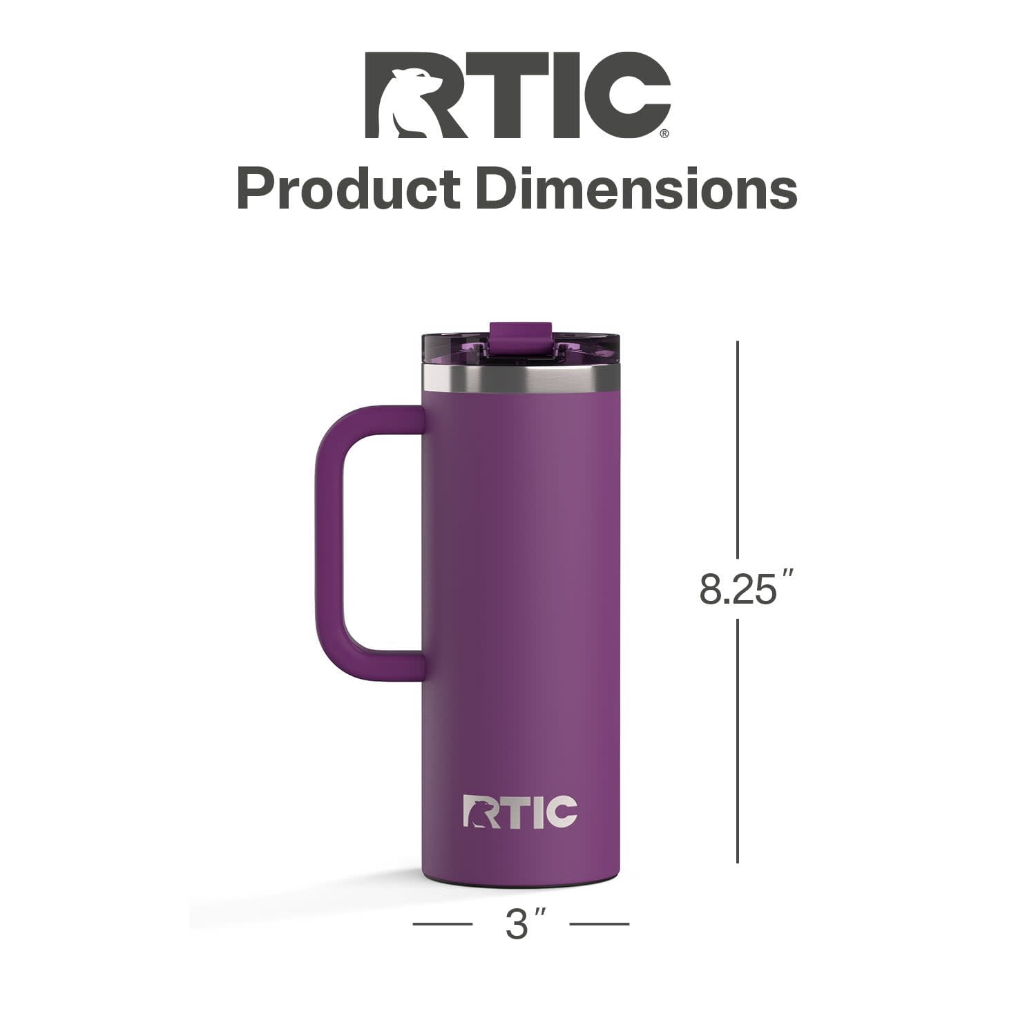RTIC 20 oz Ceramic Lined Insulated Road Trip Travel Mug with Leak-Resistant Lid, Berry Jam
