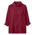 thumbnail image 5 of Womens Cowl Neck Cotton Linen Tops Long Sleeve Casual Trendy Fall Lightweight Loose Fit Blouse Red L, 5 of 8