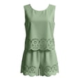 thumbnail image 4 of ASEIDFNSA Women Eyelet Two Piece Shorts Set Embroidered Tank Top and Scalloped Shorts Lounge Wear, 4 of 4