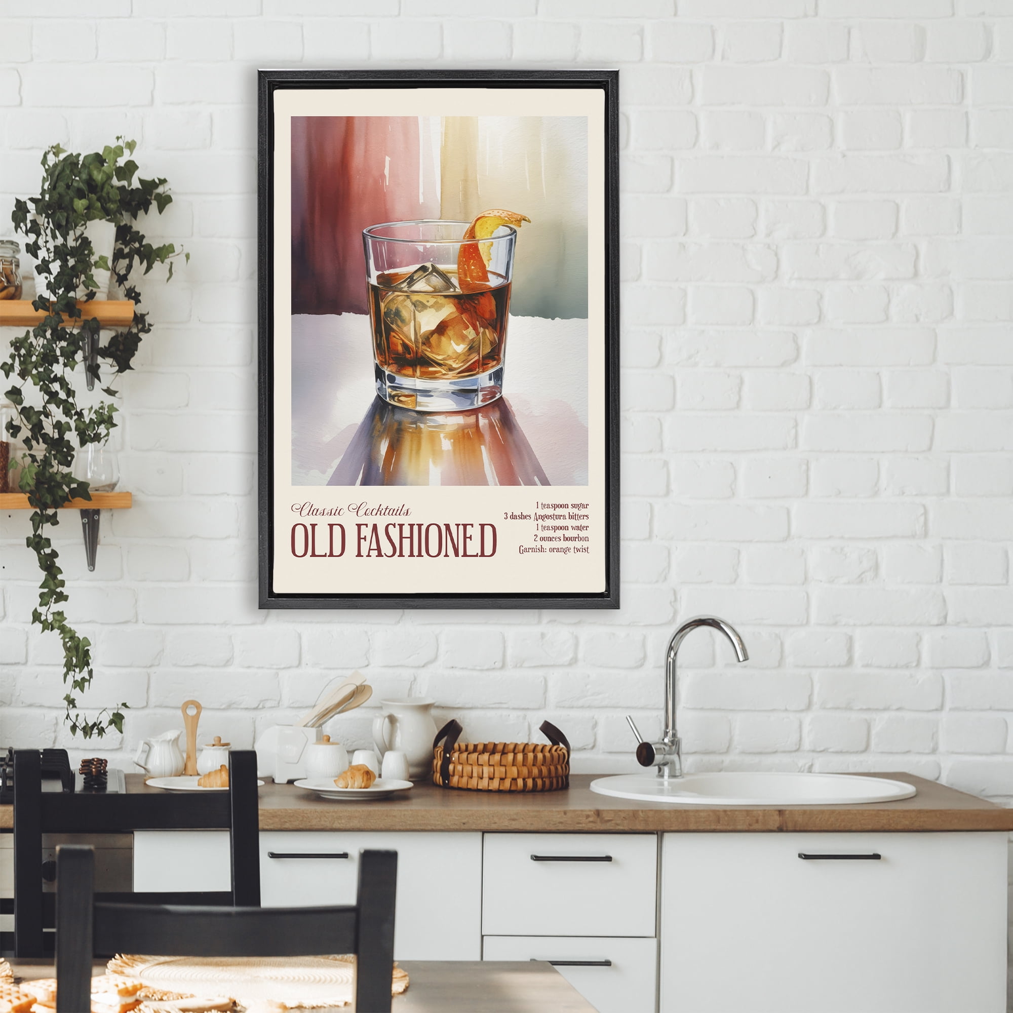 Stupell Industries Old Fashioned on Surface Black Framed Floater Canvas Wall Art, design by Andreas Magnusson